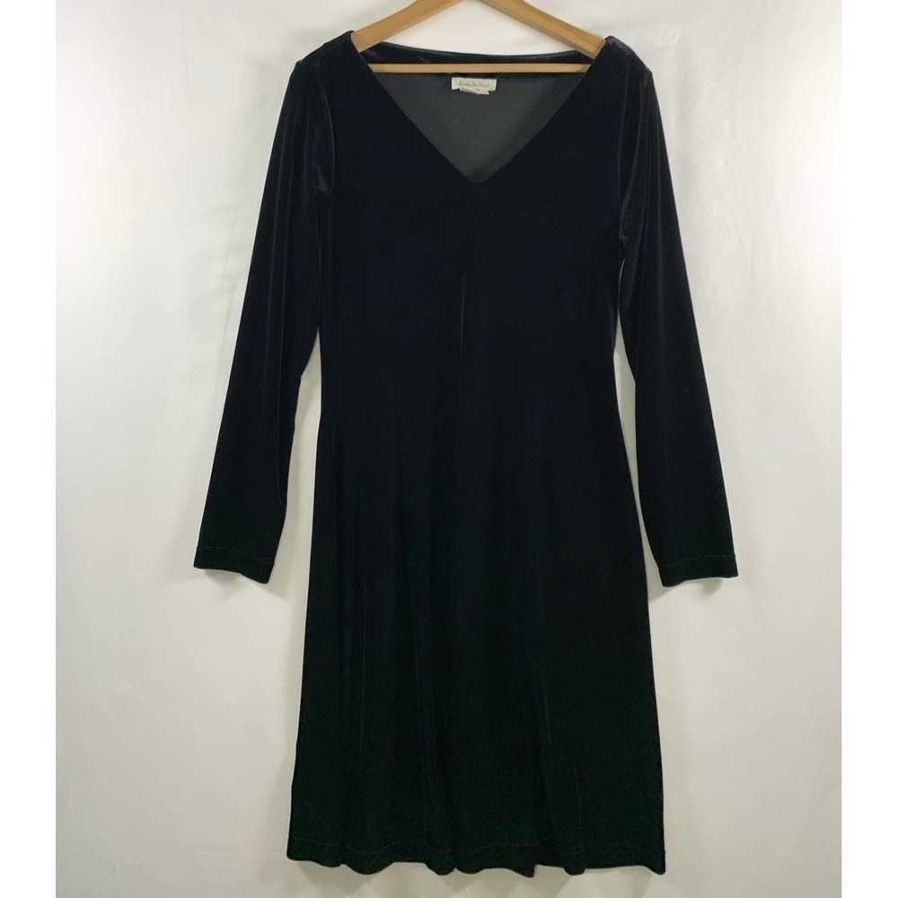 VTG Isabella Bird Women Velvet V Neck Dress Sz M Black Evening Minimalist Event
